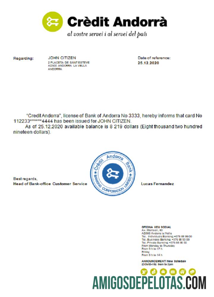 Referência do Banco Andorra Credit Andorra modelo